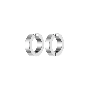 Erkek Küpesi - 2 Adet Çelik Kıstırmalı Küpe Paslanmaz Atmaz Çelik Gümüş Renk Küpe