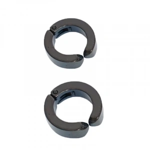 Erkek Küpesi - 2 Adet Siyah Çelik Kıstırmalı Küpe Paslanmaz Atmaz Çelik Siyah Küpe