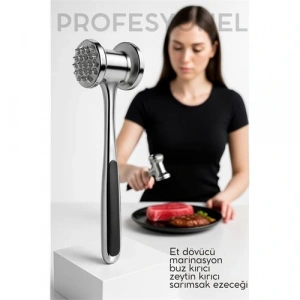 Et Dövücü Tokmağı Profesyonel Paslanmaz Çelik Marinasyon Çekici & Zeytin Kırıcı - 22 cm