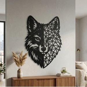 Geometrik Kurt Duvar Tablosu MDF Lazer Kesim Modern Duvar Süsü Minimal Hayvan Figürlü Dekor