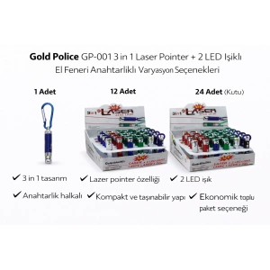 Gold Police GP-001 3 in 1 Laser Pointer + 2 LED Işıklı El Feneri Anahtarlıklı 1 Adet
