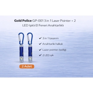 Gold Police GP-001 3 in 1 Laser Pointer + 2 LED Işıklı El Feneri Anahtarlıklı 2 Adet