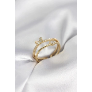 Gold Renk 2li Zirkon Taşlı Kelebek Model Kadın Yüzük