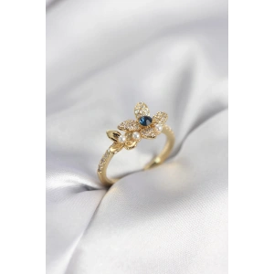 Gold Renk Çiçek Model Zirkon Taşlı Kadın Yüzük