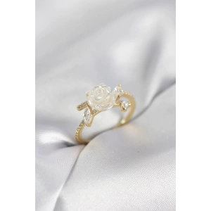 Gold Renk Gül Model Zirkon Taşlı Kadın Yüzük