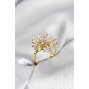 Gold Renk Karahindiba Model Zirkon Taşlı Kadın Yüzük