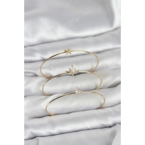 Gold Renk Kutup Yıldızı Model Zirkon Taşlı 3lü Kadın Bileklik Kombini