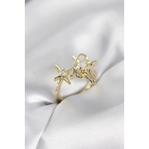 Gold Renk Kutup Yıldızı Model Zirkon Taşlı Kadın Yüzük