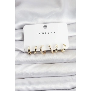 Gold Renk Pirinç Minimal Kalp Detaylı Kadın Küpe Seti