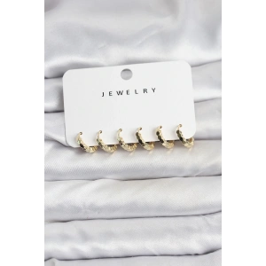 Gold Renk Pirinç Minimal Petek Detaylı Kadın Küpe Seti