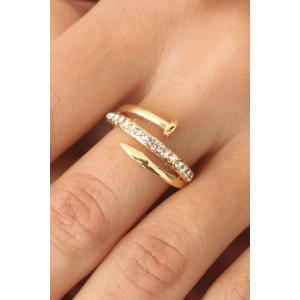 Gold Renk Taşlı Çivi Ayarlanabilir Kadın Yüzük