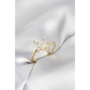 Gold Renk Yıldız Model Sedefli Zirkon Taşlı Kadın Yüzük