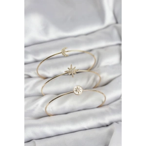 Gold Renk Zirkon Taşlı Kutup Yıldızı Model 3lü Kadın Bileklik Kombini