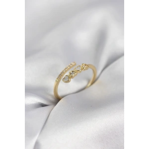 Gold Renk Zirkon Taşlı Minimal Kalp Model Kadın Yüzük