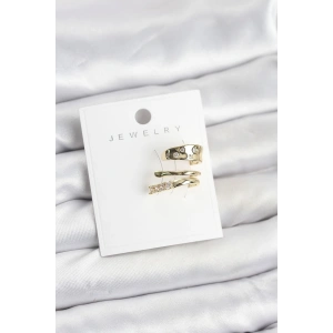 Gold Renk Zirkon Taşlı Pirinç Kıkırdak Küpe