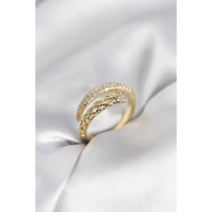 Gold Renk Zirkon Taşlı Sarmal Kadın Yüzük