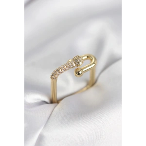 Gold Renk Zirkon Taşlı Tifani Model Kare Kadın Yüzük