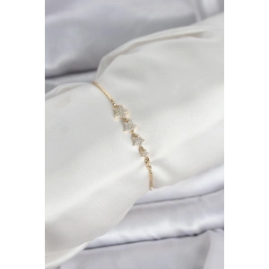 Gold Renk Zirkon Taşlı Yıldız Model Asansörlü Kadın Bileklik