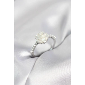Gümüş Renk Gül Model İncili Kadın Yüzük