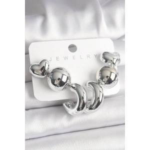 Gümüş Renk Kalp Halka Figür CCB Plastik Kadın Küpe Seti