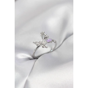 Gümüş Renk Kelebek Model Zirkon Taşlı Kadın Yüzük