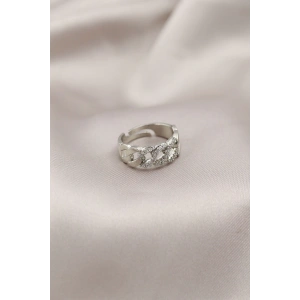 Gümüş Renk Metal Zincir Model Taşlı Kadın Yüzük