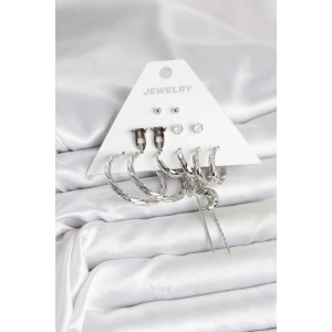 Gümüş Renk Pirinç 6lı Kadın Küpe Seti