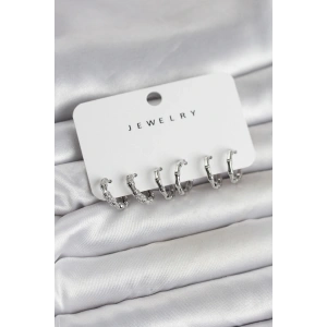 Gümüş Renk Pirinç Kemik Model 3 Çift Kadın Küpe Seti