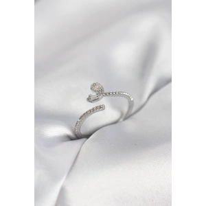 Gümüş Renk Pirinç Kuyruklu Kalp Model Kadın Yüzük