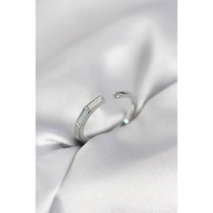 Gümüş Renk Sedefli Çubuk Model Kadın Yüzük