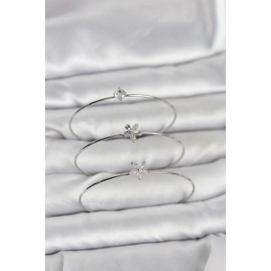 Gümüş Renk Zirkon Taşlı Pirinç 3lü Kadın Bileklik Kombini