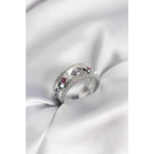 Gümüş Renk Zirkon Taşlı Vintage Kadın Yüzük