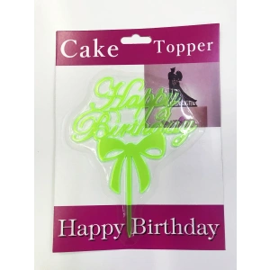 Happy Birthday Yazılı Fiyonklu Pasta Kek Çubuğu Yeşil Renk
