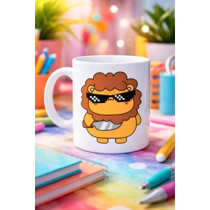 Havalı Aslan Figürlü Porselen Kupa MODEL 94 – Eğlenceli Tasarım Ofis & Ev İçin Özel Kupa