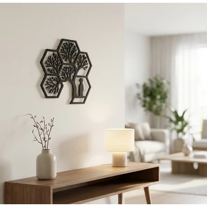 Hayat Ağacı Duvar Tablosu MDF Lazer Kesim Altıgen Geometrik Modern Duvar Süsü