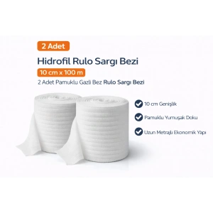 Hidrofil Rulo Sargı Bezi 10 cm x 100 m 2 Adet Pamuklu Gazlı Bez Rulo Sargı Bezi