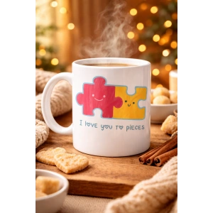 I Love You To Pieces Baskılı Porselen Kupa Model 14 - Sevgiliye Arkadaşa Özel Tasarım Kahve Kupası - Hediye Kupası