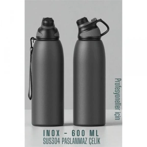Inox Çelik Termos - 600 ml  SUS304 Çelik Termos Profesyonel GRİ