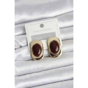 Kahverengi Renk Kare Model Vintage Kadın Küpe