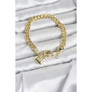 Kalp Detaylı Gold Renk Pirinç Kadın Bileklik