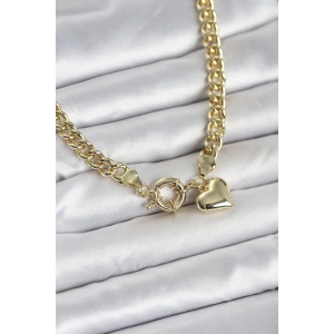 Kalp Detaylı Gold Renk Pirinç Kadın Kolye