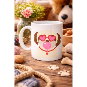 Kalpli Gözlüklü Shih Tzu Tasarımlı Porselen Kupa MODEL 53 – Sevimli Köpek Figürlü Kahve & Çay Kupası