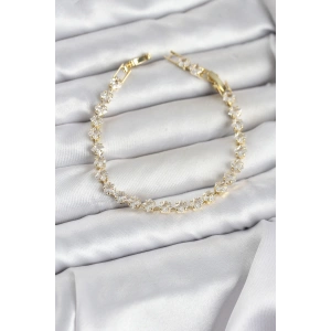 Kare Zirkon Taşlı Gold Renk Pirinç Su Yolu Kadın Bileklik