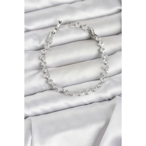 Kare Zirkon Taşlı Gümüş Renk Pirinç Su Yolu Kadın Bileklik