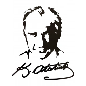 K.Atatürk Silüetli İmzalı Oto Sticker Siyah 19x15cm