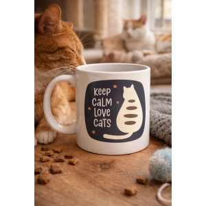 Keep Calm Love Cats Kedi Temalı Porselen Kupa MODEL 56 – Sevimli Tasarım , Kahve & Çay Kupası