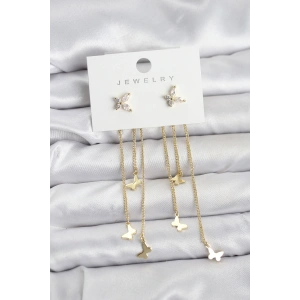 Kelebek Model Gold Renk Pirinç Sallantılı Kadın Küpe