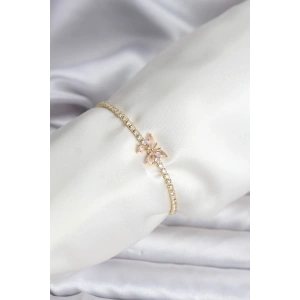 Kelebek Model Zirkon Taşlı Gold Renk Pirinç Su Yolu Kadın Bileklik