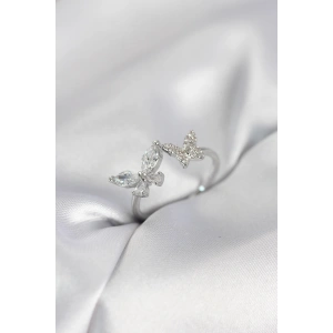 Kelebek Model Zirkon Taşlı Gümüş Renk Kadın Yüzük