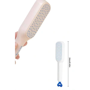 Kendi Kendini Temizleyen Otomatik Tuşlu Saç Tarağı Dolaşık Açıcı Masaj Fırçası Silikon Fırça